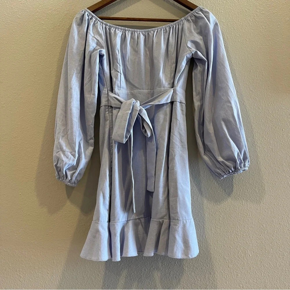 Showpo Cant Move On Dress Linen Look NWT Powder Blue Size 6 Faux Wrap - Picture 9 of 12